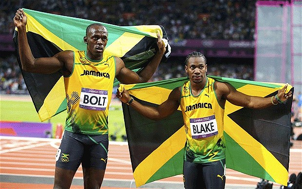 Usain Bolt celebrating his victory