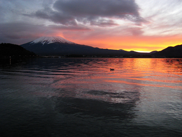 Mount. Fuji in sunset, from lake Kawaguchi