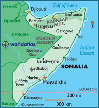 Somalia on the Africa map