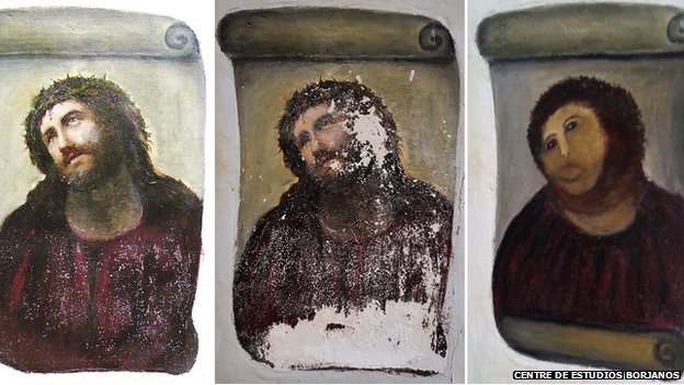 Spanish painting of jesus restored badly