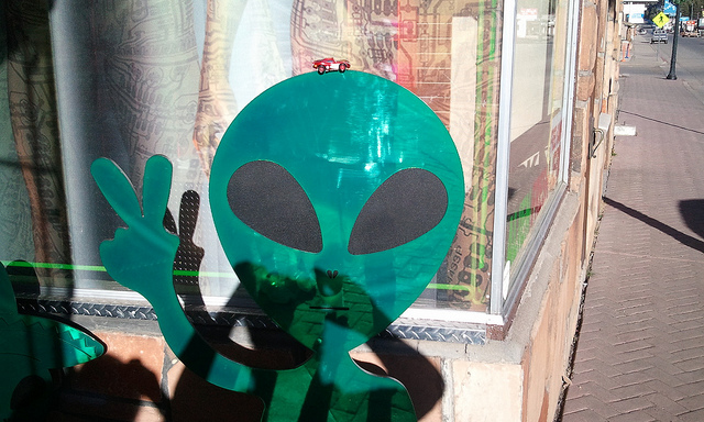 A green alien came out of the spaceship