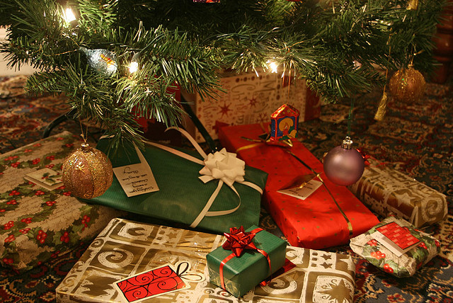 Christmas presents under the tree.
