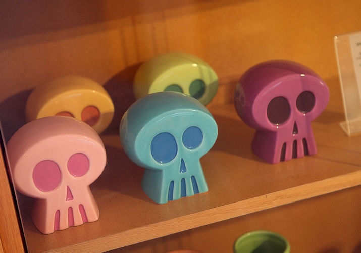A collection of toy skulls