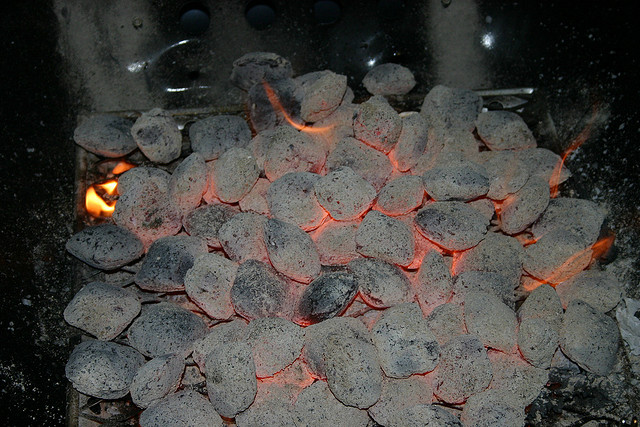 Burning coal