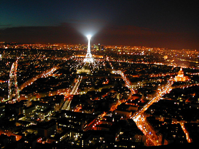 France and Eiffel tower lit in the night