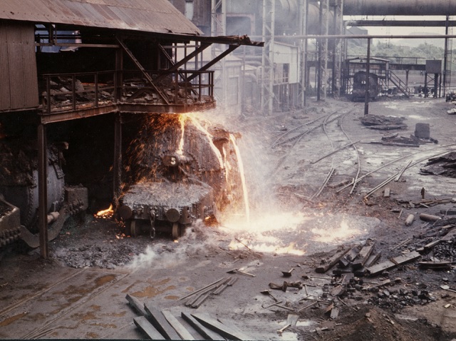 Steel spilling out of furnace