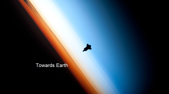 Example of a Space Shuttle. floating at the top of stratosphere (in white),